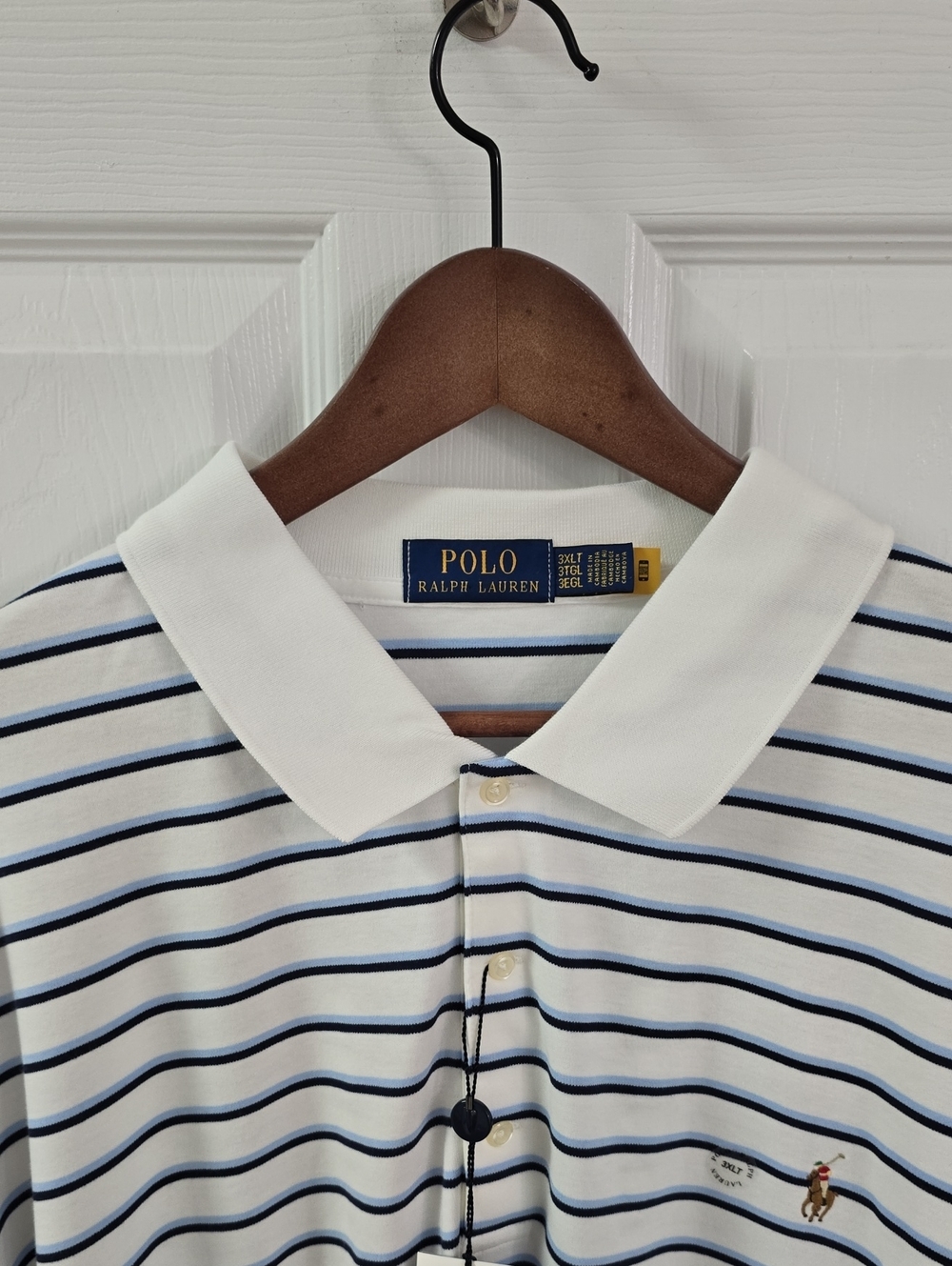 NWT Polo Ralph Lauren Men's Classic Polo Shirt White Blue Stripes Size 3XLT - Picture 5 of 15